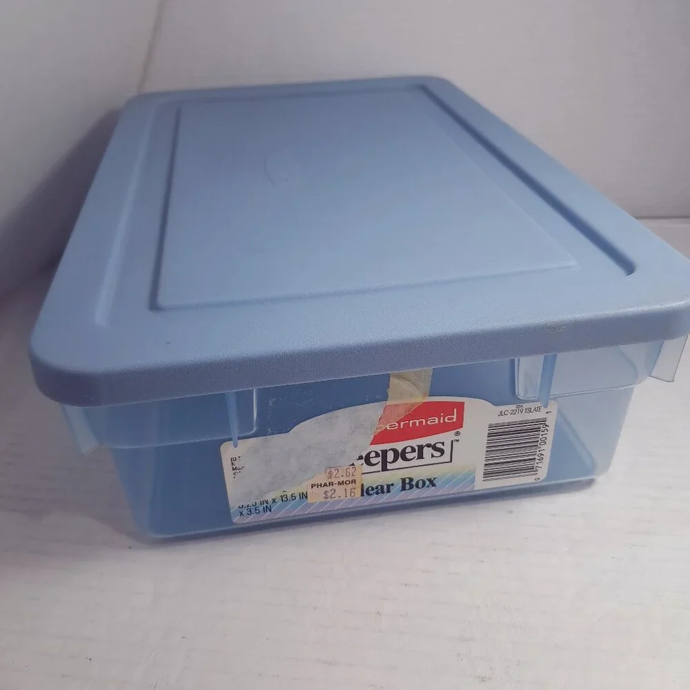 Vintage‎ Rubbermaid 0286 Storage Box Blue clear Container Plastic Snap Shut Lid